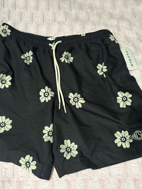 PacSun Other - PacSun Black Swim Trunks with Cream Floral Accents